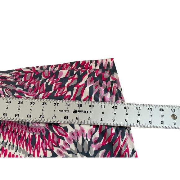 Maggy London Womens Medium Pink Gray Dress Abstract Print Draped Front - Picture 6 of 9